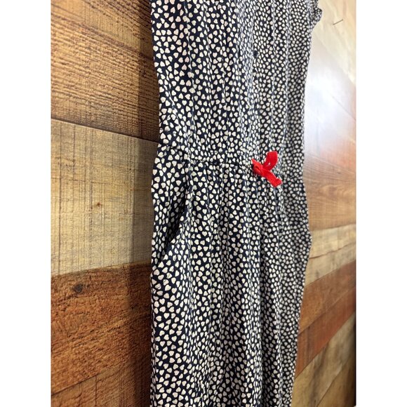 Gap Kids XL Navy & White Heart Print Jumpsuit With Red Bow Accent Short Sleeves - Picture 4 of 8